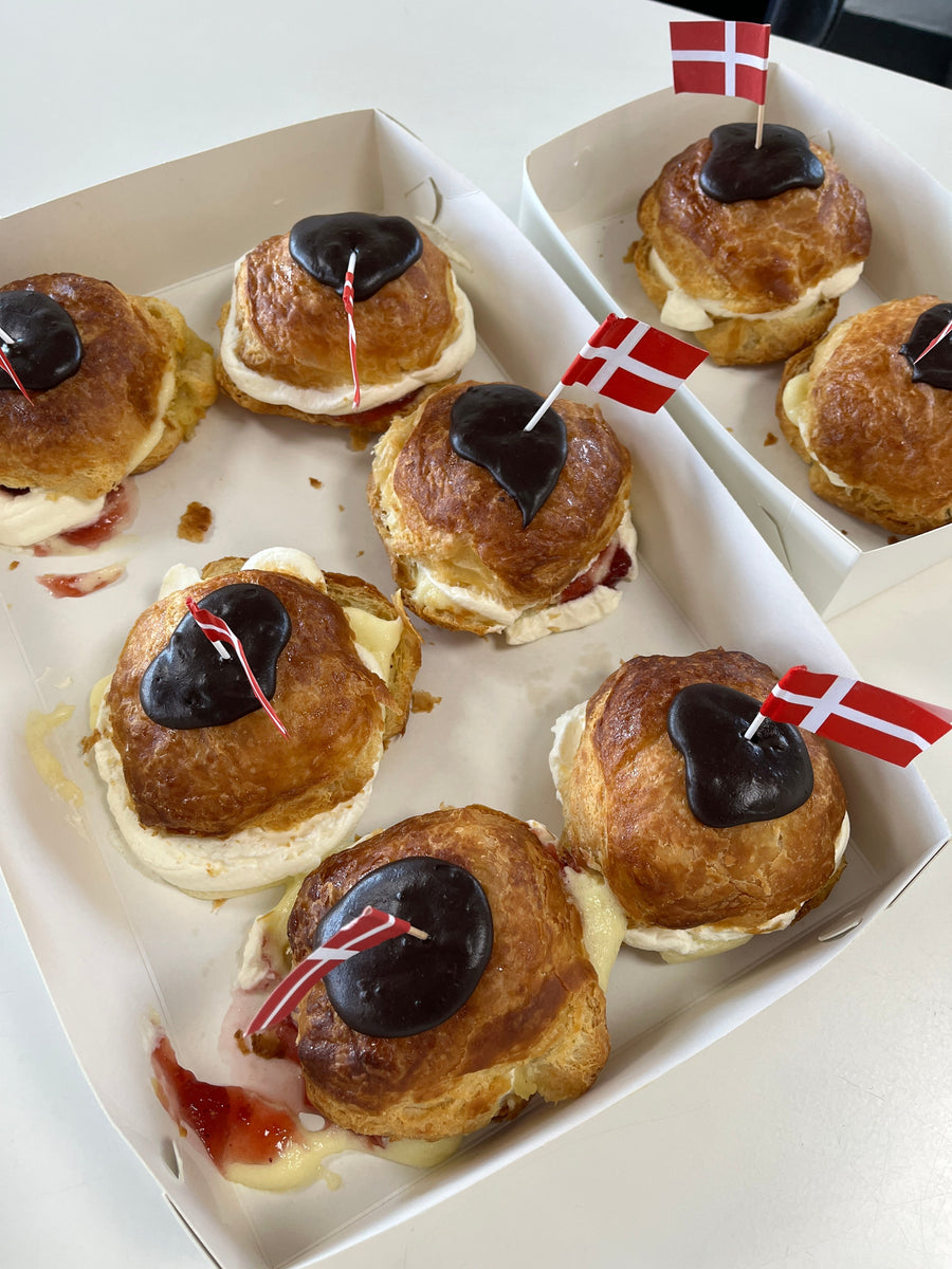 Birthday celebration cake with danish flags