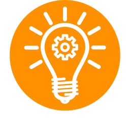 Light bulb in orange circle.