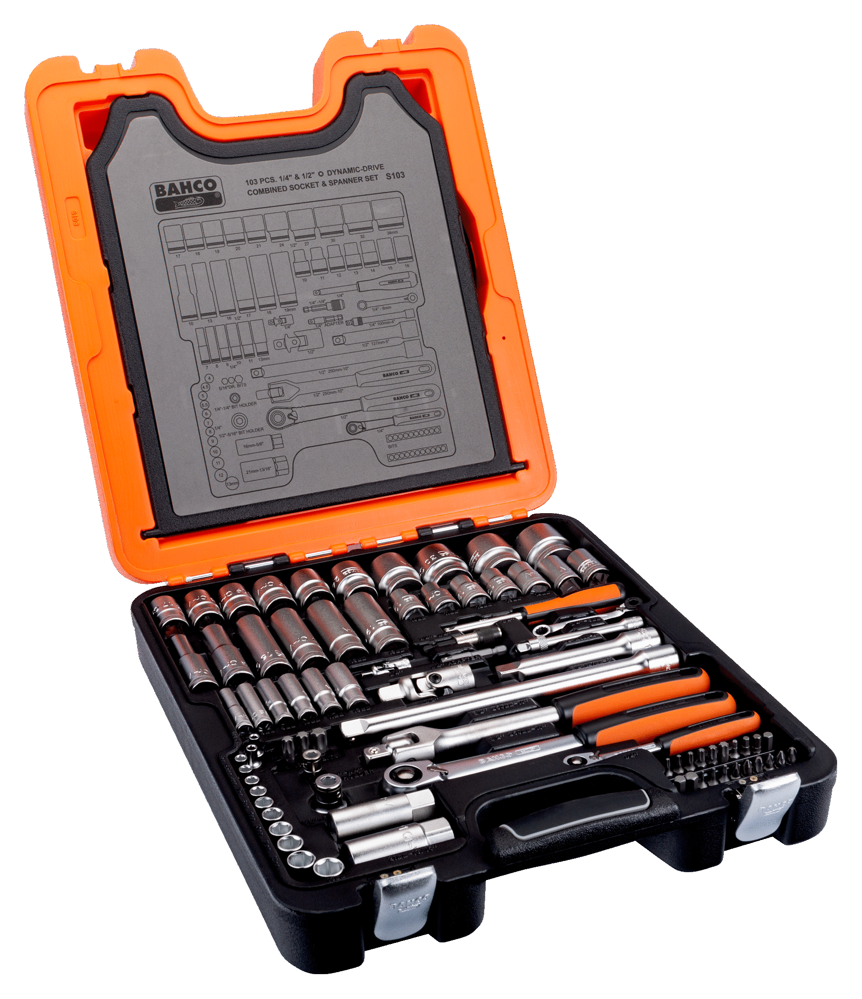 1/4" and 1/2" Square Drive Socket Set with Combination Spanner Set S103