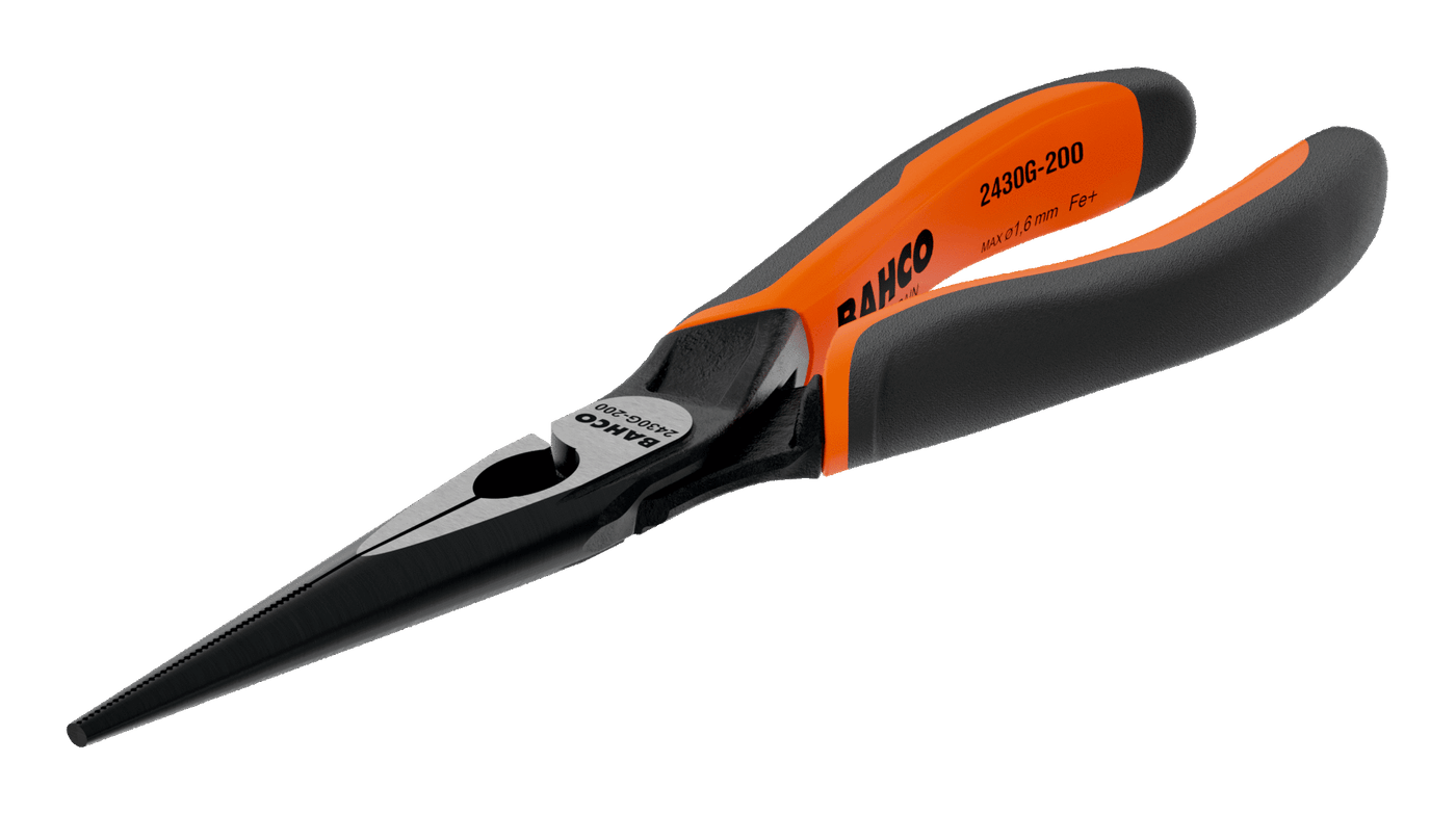 ERGO™ Long Snipe Nose Pliers with Self-Opening Dual-Component Handles and Phosphate Finish 2430 G-160 IP