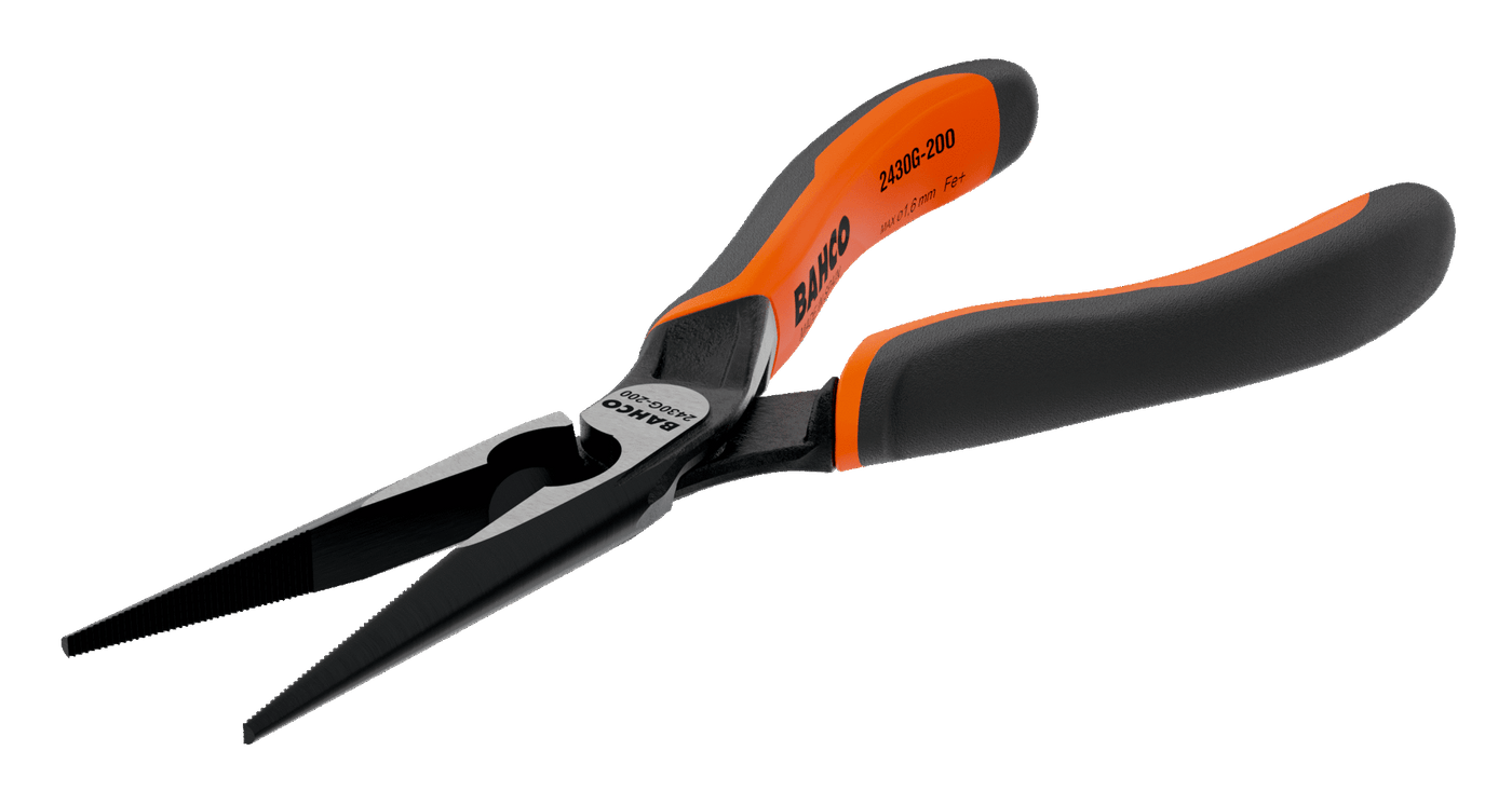 ERGO™ Long Snipe Nose Pliers with Self-Opening Dual-Component Handles and Phosphate Finish 2430 G-160 IP