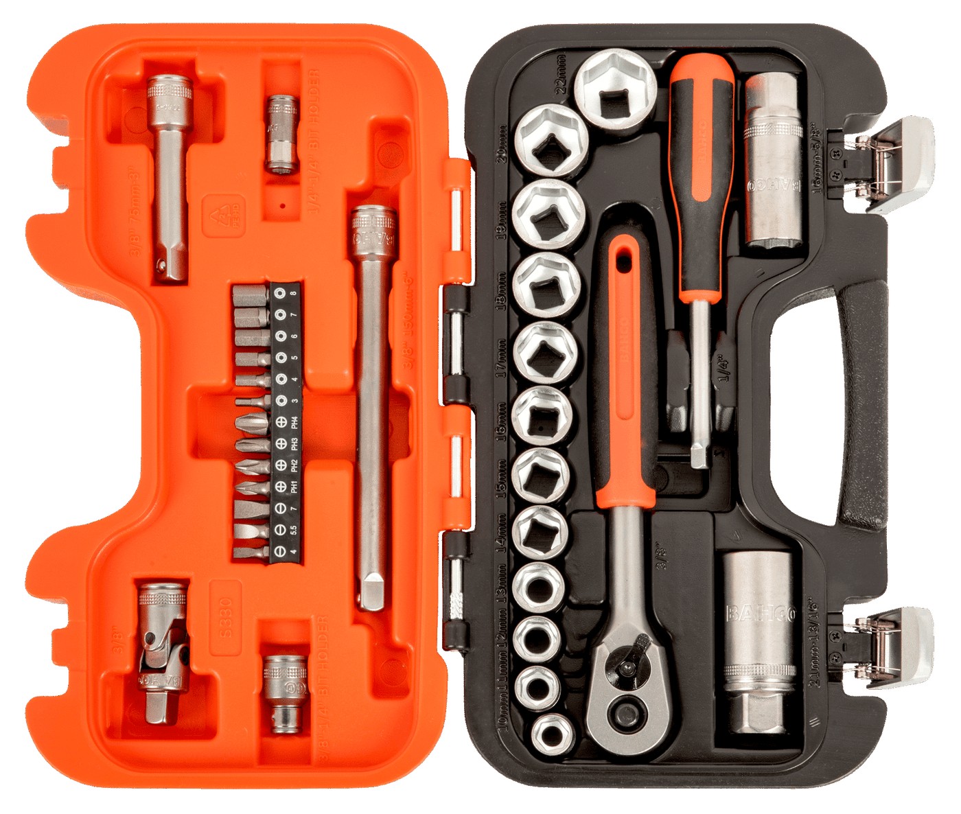 1/4" and 3/8" Square Drive Socket Set with Metric Hex Profile and Ratchet S330