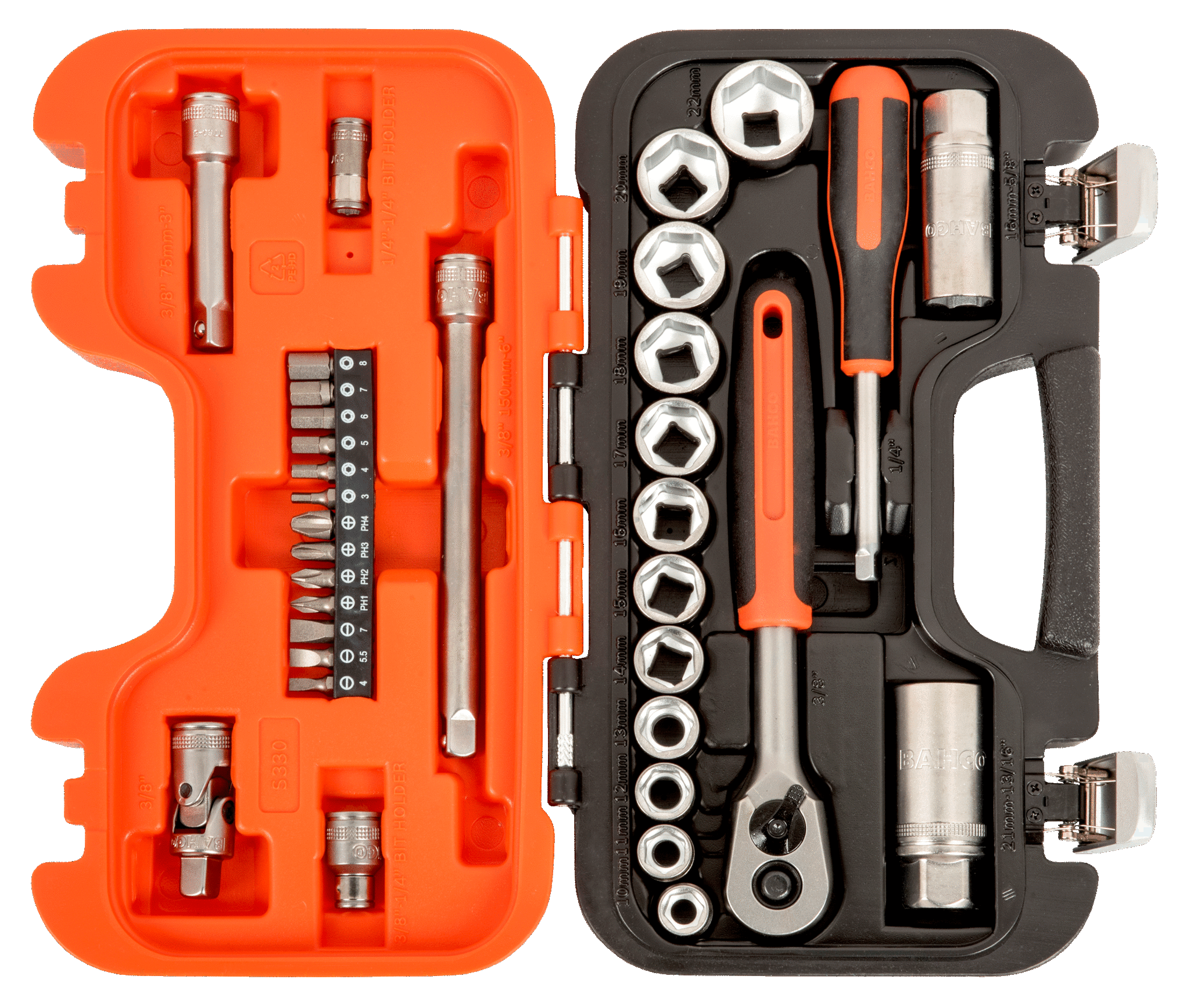 1/4" and 3/8" Square Drive Socket Set with Metric Hex Profile and Ratchet S330