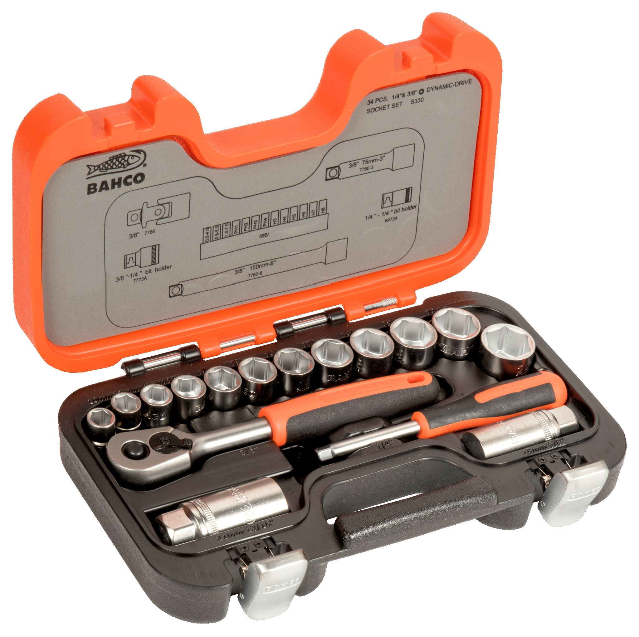 1/4" and 3/8" Square Drive Socket Set with Metric Hex Profile and Ratchet S330