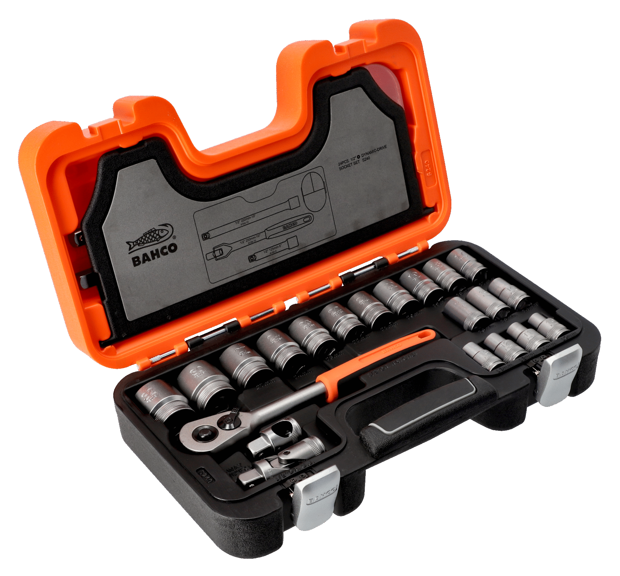 1/2" Square Drive Socket Set with Metric Hex Profile and Ratchet S240