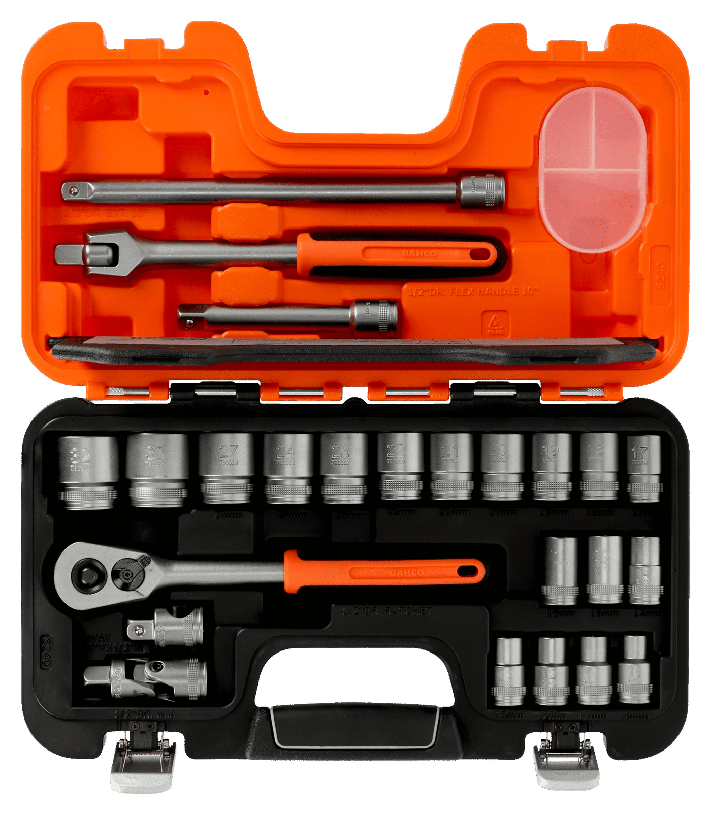 1/2" Square Drive Socket Set with Metric Hex Profile and Ratchet S240