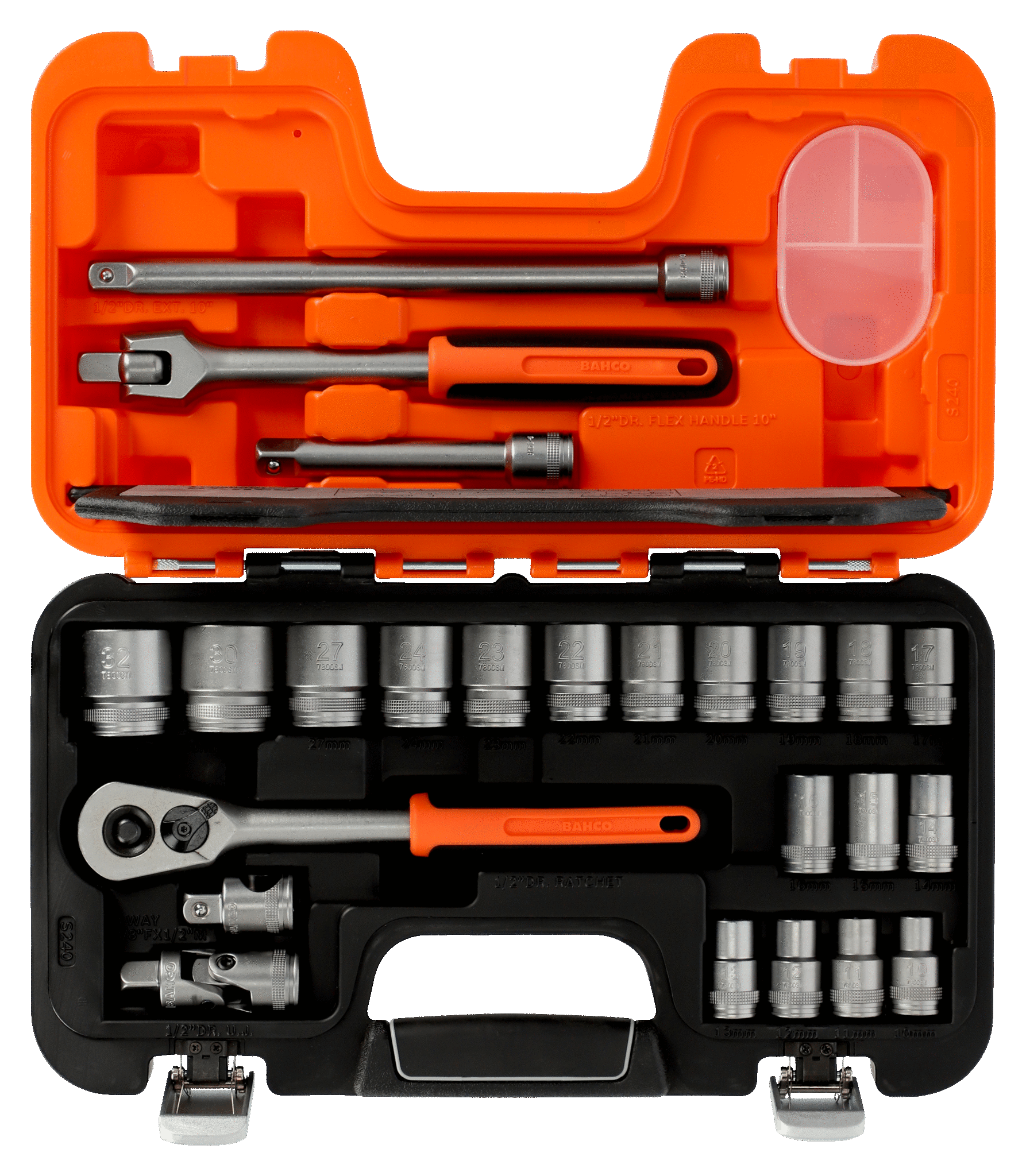 1/2" Square Drive Socket Set with Metric Hex Profile and Ratchet S240