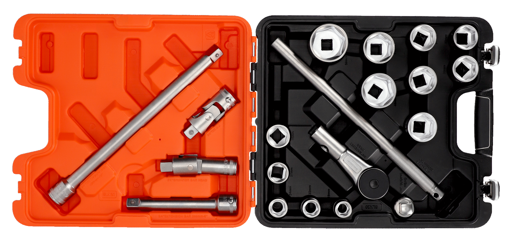 3/4" Square Drive Socket Set with Metric Hex Profile and Ratchet Head - 20 Pcs/Case SLX20