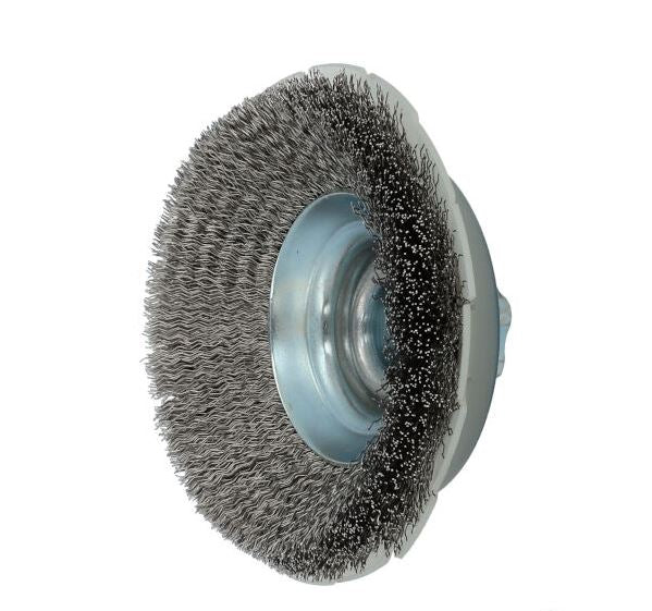 Crimped Wire Bevel Brush With Guard - Stainless Steel | D 100 mm Bore M14