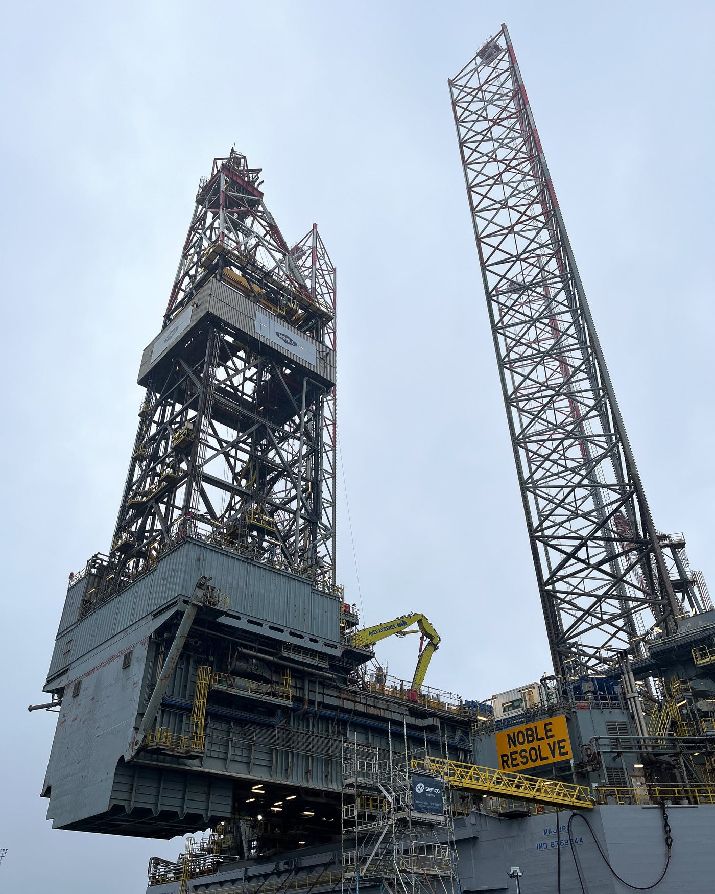 Noble Resolve drilling rig in the harbour.